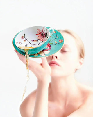 Raynaud Trésor Fleuri tea cup with saucer in Limoges porcelain with coloured decoration