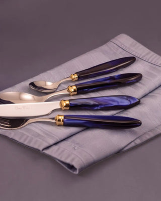 Rivadossi Sandro | Agata Decò polished stainless steel cutlery set with PMMA handle and gold ring - Buy now on ShopDecor - Discover the best products by RIVADOSSI SANDRO design