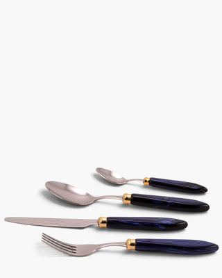 Rivadossi Sandro | Agata Decò polished stainless steel cutlery set with PMMA handle and gold ring Blue 05 Set 24 - Buy now on ShopDecor - Discover the best products by RIVADOSSI SANDRO design