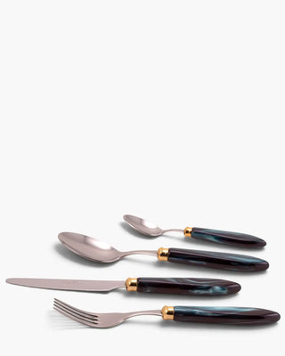 Rivadossi Sandro | Agata Decò polished stainless steel cutlery set with PMMA handle and gold ring Dark Green 06 Set 24 - Buy now on ShopDecor - Discover the best products by RIVADOSSI SANDRO design