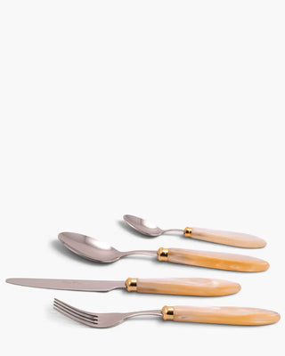 Rivadossi Sandro | Agata Decò polished stainless steel cutlery set with PMMA handle and gold ring Ivory 12 Set 24 - Buy now on ShopDecor - Discover the best products by RIVADOSSI SANDRO design