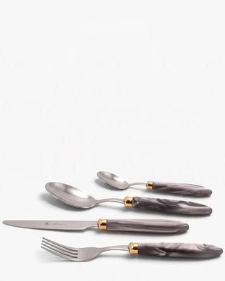 Rivadossi Sandro | Agata Decò polished stainless steel cutlery set with PMMA handle and gold ring Light Grey 10 Set 24 - Buy now on ShopDecor - Discover the best products by RIVADOSSI SANDRO design