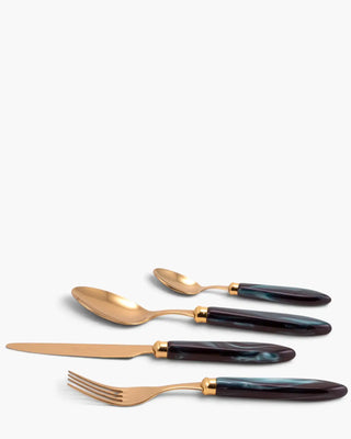 Rivadossi Sandro | Agata Oro gold PVD-coated stainless steel cutlery set with PMMA handle Dark Green 06 Set 24 - Buy now on ShopDecor - Discover the best products by RIVADOSSI SANDRO design