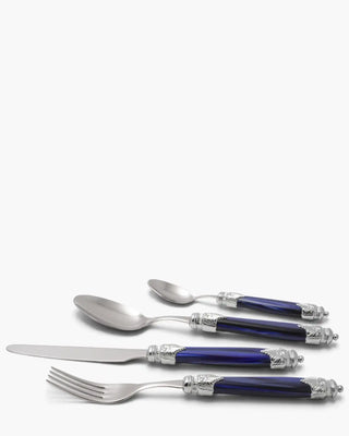 Rivadossi Sandro | Arianna Argento polished stainless steel cutlery set with PMMA handle and silver finish ring Blue 05 Set 24 - Buy now on ShopDecor - Discover the best products by RIVADOSSI SANDRO design