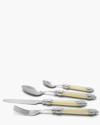 Rivadossi Sandro | Arianna Argento polished stainless steel cutlery set with PMMA handle and silver finish ring Ivory 12 Set 24 - Buy now on ShopDecor - Discover the best products by RIVADOSSI SANDRO design