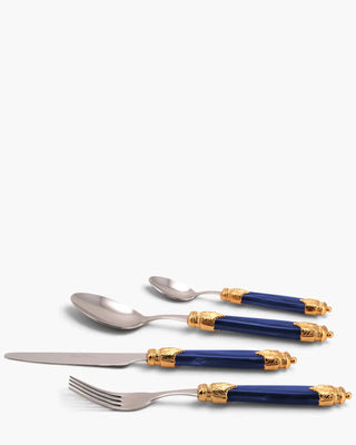 Rivadossi Sandro | Arianna Decò polished stainless steel cutlery set with PMMA handle and gold ring Blue 05 Set 24 - Buy now on ShopDecor - Discover the best products by RIVADOSSI SANDRO design