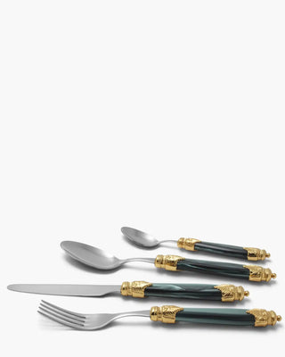 Rivadossi Sandro | Arianna Decò polished stainless steel cutlery set with PMMA handle and gold ring Dark Green 06 Set 24 - Buy now on ShopDecor - Discover the best products by RIVADOSSI SANDRO design