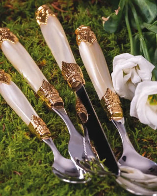 Rivadossi Sandro | Arianna Decò polished stainless steel cutlery set with PMMA handle and gold ring - Buy now on ShopDecor - Discover the best products by RIVADOSSI SANDRO design