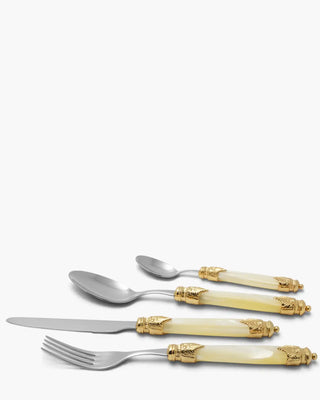 Rivadossi Sandro | Arianna Decò polished stainless steel cutlery set with PMMA handle and gold ring Ivory 12 Set 24 - Buy now on ShopDecor - Discover the best products by RIVADOSSI SANDRO design