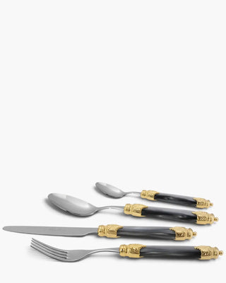 Rivadossi Sandro | Arianna Decò polished stainless steel cutlery set with PMMA handle and gold ring Light Grey 10 Set 24 - Buy now on ShopDecor - Discover the best products by RIVADOSSI SANDRO design