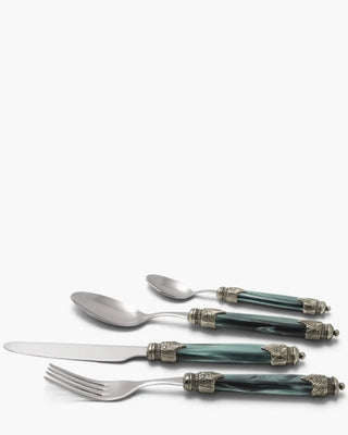 Rivadossi Sandro | Arianna polished stainless steel cutlery set with PMMA handle and antique finish ring Dark Green 06 Set 24 - Buy now on ShopDecor - Discover the best products by RIVADOSSI SANDRO design