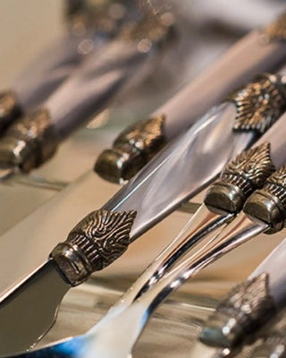 Rivadossi Sandro | Arianna polished stainless steel cutlery set with PMMA handle and antique finish ring - Buy now on ShopDecor - Discover the best products by RIVADOSSI SANDRO design