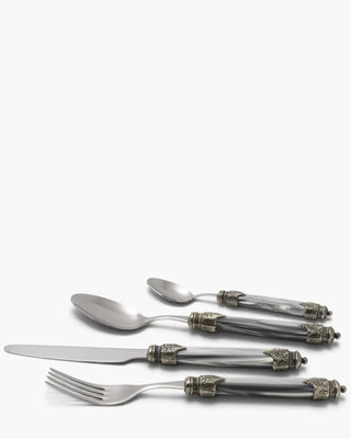 Rivadossi Sandro | Arianna polished stainless steel cutlery set with PMMA handle and antique finish ring Light Grey 10 Set 24 - Buy now on ShopDecor - Discover the best products by RIVADOSSI SANDRO design