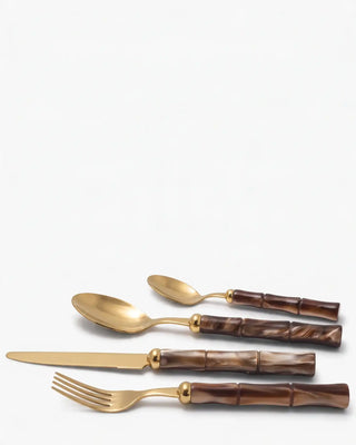Rivadossi Sandro | Bamboo Oro gold PVD-coated stainless steel cutlery set with PMMA handle Brown 09 Set 24 - Buy now on ShopDecor - Discover the best products by RIVADOSSI SANDRO design