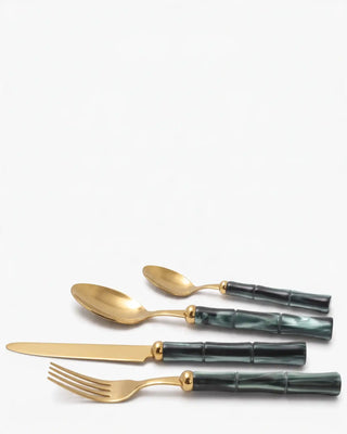 Rivadossi Sandro | Bamboo Oro gold PVD-coated stainless steel cutlery set with PMMA handle Dark Green 06 Set 24 - Buy now on ShopDecor - Discover the best products by RIVADOSSI SANDRO design