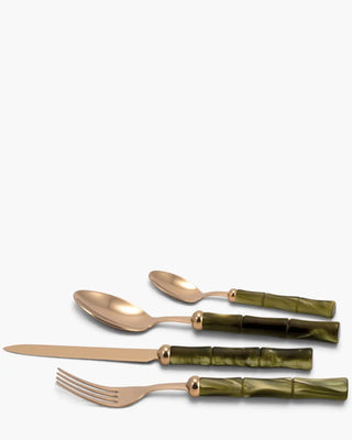 Rivadossi Sandro | Bamboo Oro gold PVD-coated stainless steel cutlery set with PMMA handle Olive Green 16 Set 24 - Buy now on ShopDecor - Discover the best products by RIVADOSSI SANDRO design