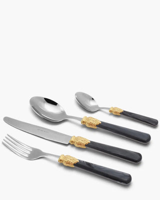 Rivadossi Sandro | Elena Decò polished stainless steel cutlery set with PMMA handle and gold ring Black 11 Set 24 - Buy now on ShopDecor - Discover the best products by RIVADOSSI SANDRO design