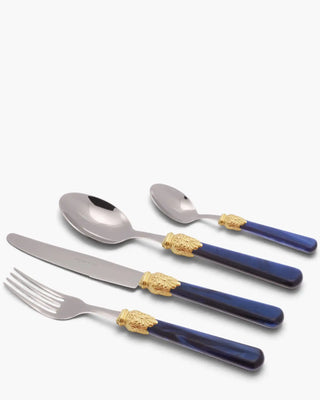 Rivadossi Sandro | Elena Decò polished stainless steel cutlery set with PMMA handle and gold ring Blue 05 Set 24 - Buy now on ShopDecor - Discover the best products by RIVADOSSI SANDRO design