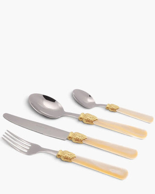Rivadossi Sandro | Elena Decò polished stainless steel cutlery set with PMMA handle and gold ring Ivory 12 Set 24 - Buy now on ShopDecor - Discover the best products by RIVADOSSI SANDRO design