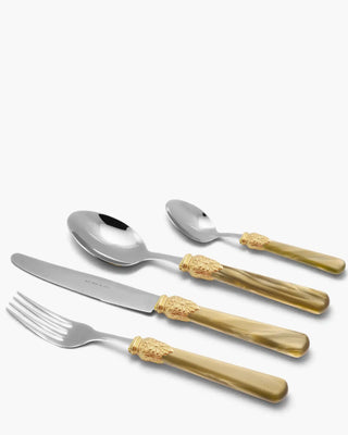 Rivadossi Sandro | Elena Decò polished stainless steel cutlery set with PMMA handle and gold ring Olive Green 16 Set 24 - Buy now on ShopDecor - Discover the best products by RIVADOSSI SANDRO design