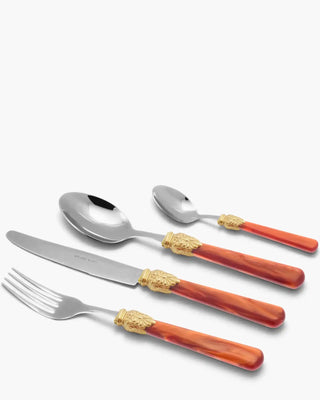Rivadossi Sandro | Elena Decò polished stainless steel cutlery set with PMMA handle and gold ring Orange 01 Set 24 - Buy now on ShopDecor - Discover the best products by RIVADOSSI SANDRO design