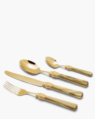 Rivadossi Sandro | Elena Oro gold PVD-coated stainless steel cutlery set with PMMA handle Olive Green 16 Set 24 - Buy now on ShopDecor - Discover the best products by RIVADOSSI SANDRO design