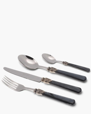 Rivadossi Sandro | Elena polished stainless steel cutlery set with PMMA handle and antique finish ring Black 11 Set 24 - Buy now on ShopDecor - Discover the best products by RIVADOSSI SANDRO design
