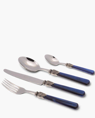 Rivadossi Sandro | Elena polished stainless steel cutlery set with PMMA handle and antique finish ring Blue 05 Set 24 - Buy now on ShopDecor - Discover the best products by RIVADOSSI SANDRO design