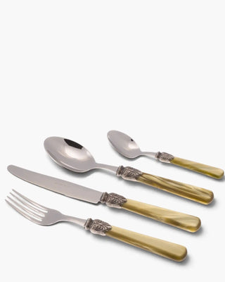 Rivadossi Sandro | Elena polished stainless steel cutlery set with PMMA handle and antique finish ring Olive Green 16 Set 24 - Buy now on ShopDecor - Discover the best products by RIVADOSSI SANDRO design