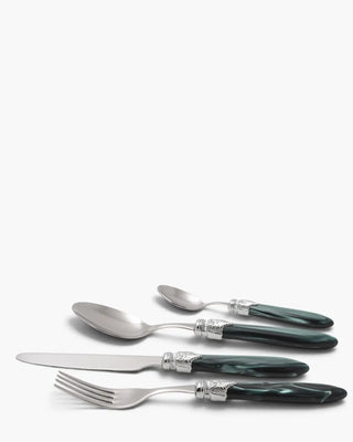 Rivadossi Sandro | Laura Argento polished stainless steel cutlery set with PMMA handle and silver finish ring Dark Green 06 Set 24 - Buy now on ShopDecor - Discover the best products by RIVADOSSI SANDRO design