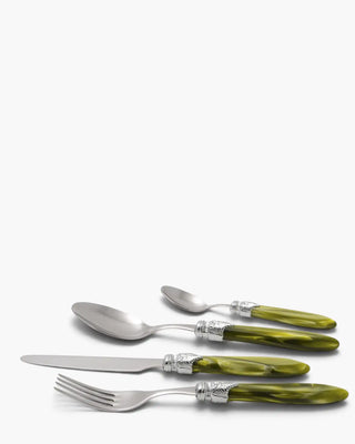 Rivadossi Sandro | Laura Argento polished stainless steel cutlery set with PMMA handle and silver finish ring Olive Green 16 Set 24 - Buy now on ShopDecor - Discover the best products by RIVADOSSI SANDRO design