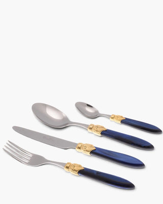 Rivadossi Sandro | Laura Decò polished stainless steel cutlery set with PMMA handle and gold ring Blue 05 Set 24 - Buy now on ShopDecor - Discover the best products by RIVADOSSI SANDRO design