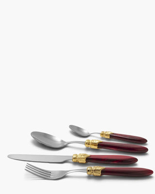 Rivadossi Sandro | Laura Decò polished stainless steel cutlery set with PMMA handle and gold ring Bordeaux 08 Set 24 - Buy now on ShopDecor - Discover the best products by RIVADOSSI SANDRO design