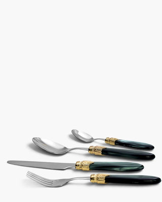 Rivadossi Sandro | Laura Decò polished stainless steel cutlery set with PMMA handle and gold ring Dark Green 06 Set 24 - Buy now on ShopDecor - Discover the best products by RIVADOSSI SANDRO design