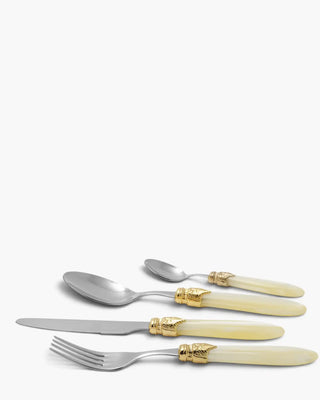Rivadossi Sandro | Laura Decò polished stainless steel cutlery set with PMMA handle and gold ring Ivory 12 Set 24 - Buy now on ShopDecor - Discover the best products by RIVADOSSI SANDRO design