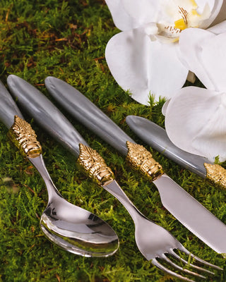 Rivadossi Sandro | Laura Decò polished stainless steel cutlery set with PMMA handle and gold ring - Buy now on ShopDecor - Discover the best products by RIVADOSSI SANDRO design