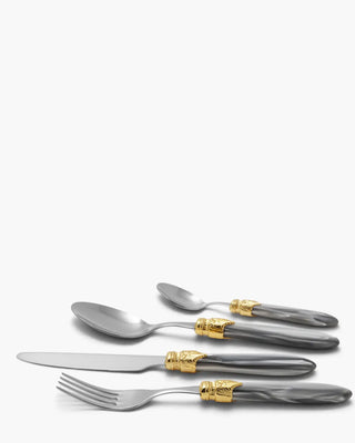 Rivadossi Sandro | Laura Decò polished stainless steel cutlery set with PMMA handle and gold ring Light Grey 10 Set 24 - Buy now on ShopDecor - Discover the best products by RIVADOSSI SANDRO design