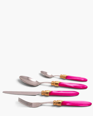Rivadossi Sandro | Laura Decò polished stainless steel cutlery set with PMMA handle and gold ring Pink 27 Set 24 - Buy now on ShopDecor - Discover the best products by RIVADOSSI SANDRO design