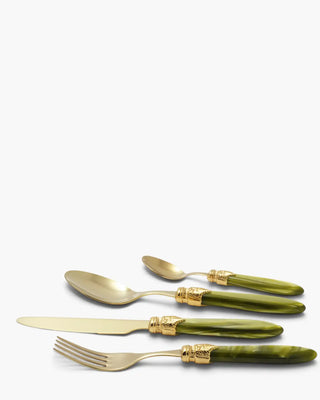 Rivadossi Sandro | Laura Oro gold PVD-coated stainless steel cutlery set with PMMA handle Olive Green 16 Set 24 - Buy now on ShopDecor - Discover the best products by RIVADOSSI SANDRO design