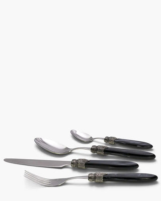 Rivadossi Sandro | Laura polished stainless steel cutlery set with PMMA handle and antique finish ring Black 11 Set 24 - Buy now on ShopDecor - Discover the best products by RIVADOSSI SANDRO design