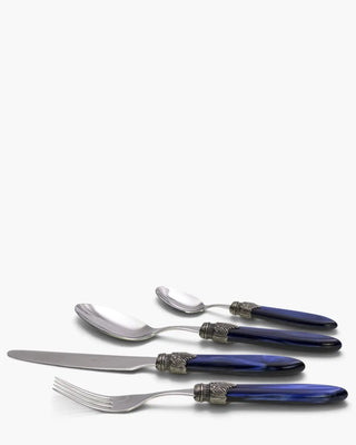 Rivadossi Sandro | Laura polished stainless steel cutlery set with PMMA handle and antique finish ring Blue 05 Set 24 - Buy now on ShopDecor - Discover the best products by RIVADOSSI SANDRO design