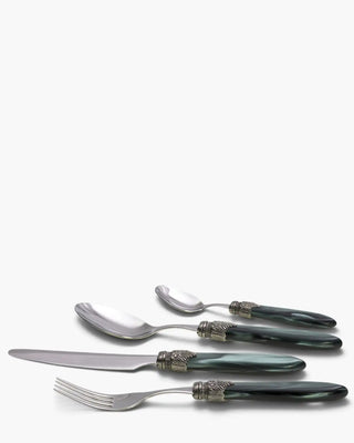 Rivadossi Sandro | Laura polished stainless steel cutlery set with PMMA handle and antique finish ring Dark Green 06 Set 24 - Buy now on ShopDecor - Discover the best products by RIVADOSSI SANDRO design