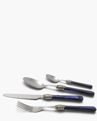 Rivadossi Sandro | Penelope polished stainless steel cutlery set with PMMA handle and antique finish ring Blue 05 Set 24 - Buy now on ShopDecor - Discover the best products by RIVADOSSI SANDRO design