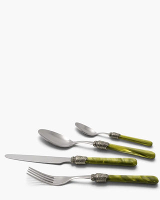 Rivadossi Sandro | Penelope polished stainless steel cutlery set with PMMA handle and antique finish ring Olive Green 16 Set 24 - Buy now on ShopDecor - Discover the best products by RIVADOSSI SANDRO design
