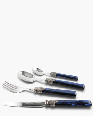 Rivadossi Sandro | Tosca polished stainless steel cutlery set with PMMA handle and antique finish ring Blue 05 Set 24 - Buy now on ShopDecor - Discover the best products by RIVADOSSI SANDRO design