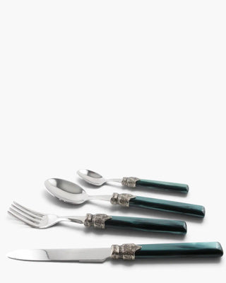 Rivadossi Sandro | Tosca polished stainless steel cutlery set with PMMA handle and antique finish ring Dark Green 06 Set 24 - Buy now on ShopDecor - Discover the best products by RIVADOSSI SANDRO design