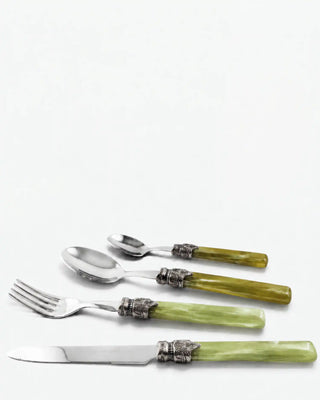 Rivadossi Sandro | Tosca polished stainless steel cutlery set with PMMA handle and antique finish ring Olive Green 16 Set 24 - Buy now on ShopDecor - Discover the best products by RIVADOSSI SANDRO design