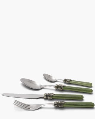 Rivadossi Sandro | Vintage polished stainless steel cutlery set with PBT handle and antique finish ring Basil Green 16 Set 24 - Buy now on ShopDecor - Discover the best products by RIVADOSSI SANDRO design