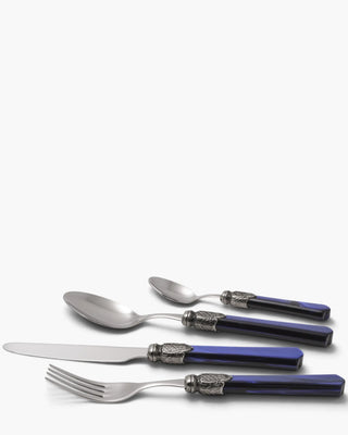 Rivadossi Sandro | Vittoria polished stainless steel cutlery set with PMMA handle and antique finish ring Blue 05 Set 24 - Buy now on ShopDecor - Discover the best products by RIVADOSSI SANDRO design