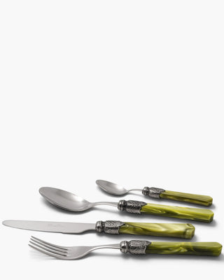 Rivadossi Sandro | Vittoria polished stainless steel cutlery set with PMMA handle and antique finish ring Olive Green 06 Set 24 - Buy now on ShopDecor - Discover the best products by RIVADOSSI SANDRO design